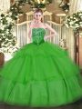Graceful Sleeveless Floor Length Beading and Ruffled Layers Lace Up Quinceanera Dress with Green