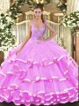 Cute Lilac Sleeveless Organza Lace Up Ball Gown Prom Dress for Military Ball and Sweet 16 and Quinceanera