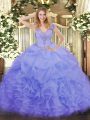 Perfect Lavender Quinceanera Dress Military Ball and Sweet 16 and Quinceanera with Ruffles V-neck Sleeveless Lace Up