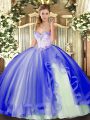 Beading and Ruffles 15th Birthday Dress Blue Lace Up Sleeveless Floor Length