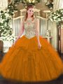 Lovely Tulle Sleeveless Floor Length 15 Quinceanera Dress and Beading and Ruffles