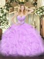 Lavender Sleeveless Organza Lace Up Quinceanera Gowns for Military Ball and Sweet 16 and Quinceanera