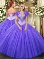 Tulle Sleeveless Floor Length Quinceanera Gowns and Beading