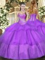 Custom Made Sleeveless Floor Length Beading and Ruffled Layers Lace Up Quinceanera Dress with Lilac