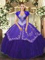 Hot Sale Floor Length Lace Up Vestidos de Quinceanera Purple for Military Ball and Sweet 16 and Quinceanera with Beading and Embroidery
