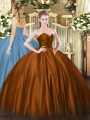 Artistic Sleeveless Floor Length Ruching Zipper Quinceanera Gown with Brown