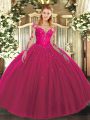 Elegant Hot Pink Scoop Neckline Lace Sweet 16 Quinceanera Dress Long Sleeves Lace Up