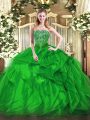 Green Strapless Neckline Beading and Ruffles Quinceanera Dress Sleeveless Lace Up