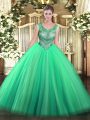 Glamorous Turquoise Lace Up Sweet 16 Dresses Beading Sleeveless Floor Length