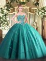 Teal Sweetheart Neckline Beading and Appliques Quinceanera Gown Sleeveless Lace Up