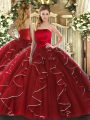 Designer Wine Red Sleeveless Tulle Lace Up Sweet 16 Dresses for Military Ball and Sweet 16 and Quinceanera