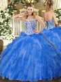 Glittering Sweetheart Sleeveless Tulle Quinceanera Dress Beading and Ruffles Lace Up