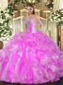 Lilac Sleeveless Beading and Ruffles Floor Length Ball Gown Prom Dress