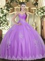 Tulle Sweetheart Sleeveless Lace Up Beading and Appliques Quince Ball Gowns in Lilac