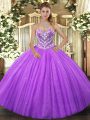 Lavender Sleeveless Tulle Lace Up Sweet 16 Quinceanera Dress for Military Ball and Sweet 16 and Quinceanera
