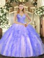 Customized V-neck Sleeveless Lace Up Sweet 16 Quinceanera Dress Lavender Tulle