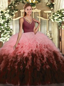 Captivating Multi-color Backless V-neck Ruffles Quinceanera Gowns Organza Sleeveless