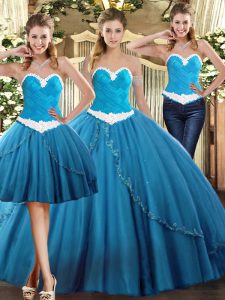 Teal Sweetheart Neckline Beading 15th Birthday Dress Sleeveless Lace Up