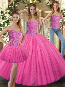 Superior Hot Pink Sweet 16 Quinceanera Dress Military Ball and Sweet 16 and Quinceanera with Beading Sweetheart Sleeveless Lace Up