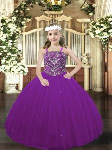 Adorable Purple Lace Up Straps Beading Pageant Dress Womens Tulle Sleeveless
