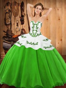 Charming Satin and Organza Sleeveless Floor Length Quinceanera Gown and Embroidery