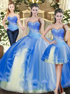 Sweetheart Sleeveless Lace Up 15th Birthday Dress Baby Blue Tulle