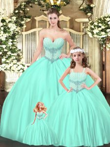 Eye-catching Aqua Blue Sweetheart Lace Up Beading Quinceanera Gown Sleeveless