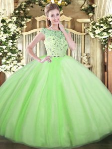 Fantastic Bateau Sleeveless Tulle Quinceanera Gowns Beading Zipper