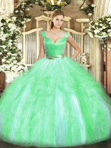 Deluxe Tulle Sleeveless Floor Length Quinceanera Dress and Beading and Ruffles