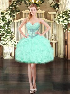 Stunning Apple Green Ball Gowns Sweetheart Sleeveless Organza Mini Length Lace Up Beading and Ruffles Prom Party Dress