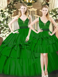 Trendy Floor Length Dark Green Ball Gown Prom Dress Straps Sleeveless Lace Up