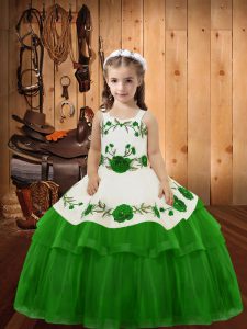 Attractive Organza Straps Sleeveless Lace Up Embroidery and Ruffled Layers Little Girls Pageant Dress Wholesale in Green