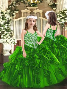 New Style Floor Length Ball Gowns Sleeveless Green Little Girl Pageant Dress Lace Up