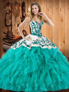 Fine Floor Length Ball Gowns Sleeveless Turquoise Sweet 16 Dresses Lace Up