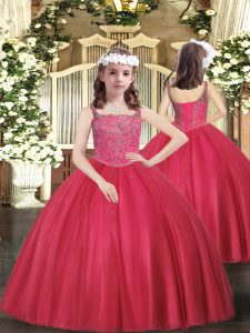 Tulle Sleeveless Floor Length Little Girls Pageant Gowns and Beading