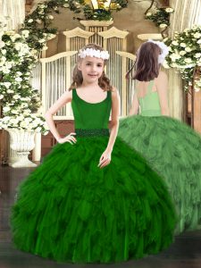 Ball Gowns Child Pageant Dress Dark Green Scoop Organza Sleeveless Floor Length Zipper