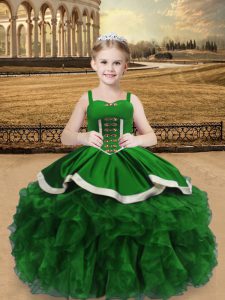 Customized Green Sleeveless Beading and Ruffles Floor Length Little Girls Pageant Dress Wholesale