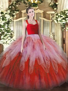 Ball Gowns 15th Birthday Dress Multi-color Straps Organza Sleeveless Floor Length Zipper