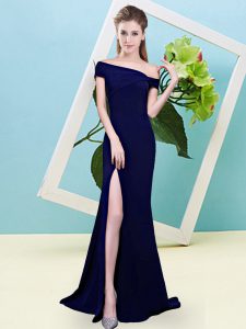 Glittering Royal Blue Sleeveless Floor Length Ruching Zipper Vestidos de Damas