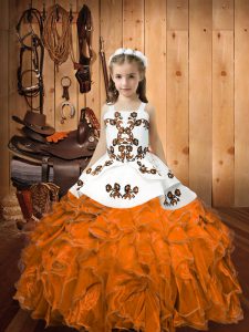 Straps Sleeveless Organza Pageant Dress Embroidery and Ruffles Lace Up