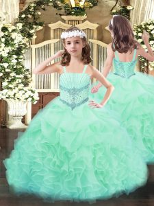 Apple Green Straps Lace Up Beading and Ruffles and Pick Ups Pageant Dress for Teens Sleeveless