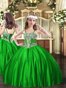 Floor Length Ball Gowns Sleeveless Green Little Girl Pageant Gowns Lace Up