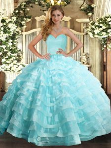 Sumptuous Apple Green Ball Gowns Ruffled Layers Quince Ball Gowns Lace Up Organza Sleeveless Floor Length