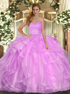 Extravagant Sleeveless Floor Length Ruffles Lace Up Sweet 16 Dresses with Lilac