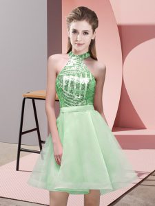 Hot Selling Mini Length Backless Bridesmaid Dresses Apple Green for Prom and Party and Wedding Party with Sequins