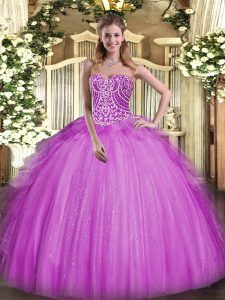 Fabulous Floor Length Fuchsia Sweet 16 Quinceanera Dress Organza Sleeveless Beading and Ruffles