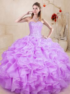 Beauteous Floor Length Ball Gowns Sleeveless Lilac Ball Gown Prom Dress Lace Up