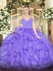 Lavender Zipper 15 Quinceanera Dress Ruffles Sleeveless Floor Length