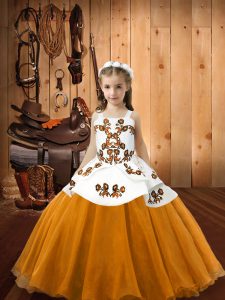 Customized Orange Pageant Dress Womens Sweet 16 and Quinceanera with Embroidery Straps Sleeveless Lace Up