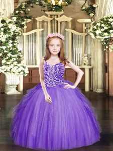 Simple Floor Length Ball Gowns Sleeveless Lavender Glitz Pageant Dress Lace Up